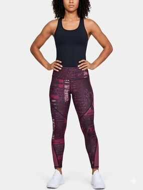 Under Armour Maroon & Black Patterned High-Rise Leggings